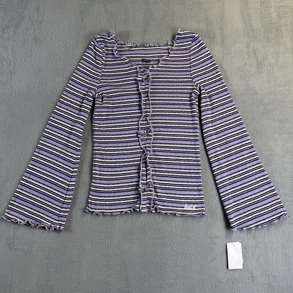 Levi's Shirt Girls 10-12 Purple Stripe Bell Sleeve Ruffle Knit Top Lettuce Hem